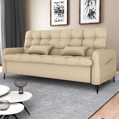 Sofa Cama 2 Lugares 200cm Pillar Linho Vancouver E488 Milani Store Palha