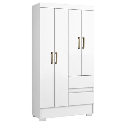 Guarda Roupa Solteiro Coimbra 4 Portas 100 Cm Branco Armoveis