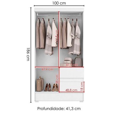 Guarda Roupa Solteiro Coimbra 4 Portas 100 Cm Branco Armoveis