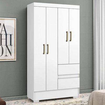 Guarda Roupa Solteiro Coimbra 4 Portas 100 Cm Branco Armoveis