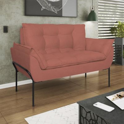 Kit 02 Poltronas + Namoradeira Reforçada Opala Metal Preto Rosa