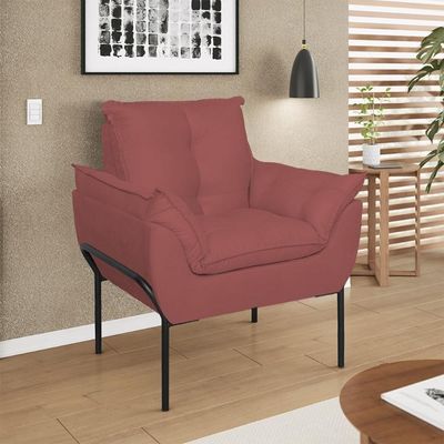 Kit 02 Poltronas + Namoradeira Reforçada Opala Metal Preto Rosa
