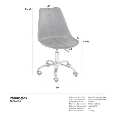 Kit 3 Cadeiras Home Office Leda Giratória, Base Cromada Com Rodízios, Regulagem De Altura,preto