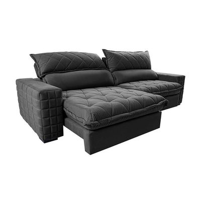 Sofá Retrátil E Reclinável 2,55m Molas Ensacadas Cama Inbox Elegance Com Thermogel Velusoft Cinza