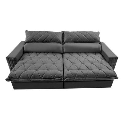 Sofá Retrátil E Reclinável 2,55m Molas Ensacadas Cama Inbox Elegance Com Thermogel Velusoft Cinza