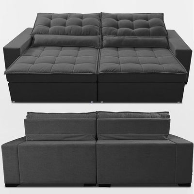 Sofá Retrátil E Reclinável 2,52m Molas Ensacadas Belle. Boucle Cama Inbox Cinza Escuro