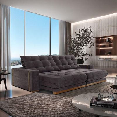 Sofá Retrátil Guaxupé 2,90m 05 Lugares Mola Ensacada Txr Marrom