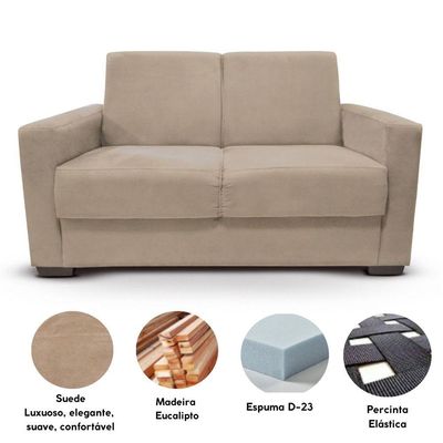 Sofá Estofado 2 Lugares Sala Estar Recepção Giovana Suede Bege