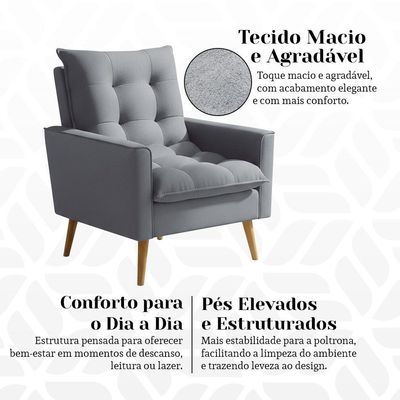 Poltrona Sala 92cm Visual Estofado Macio E Elegância Contemporânea Para Sua Sala Cinza Claro Ester
