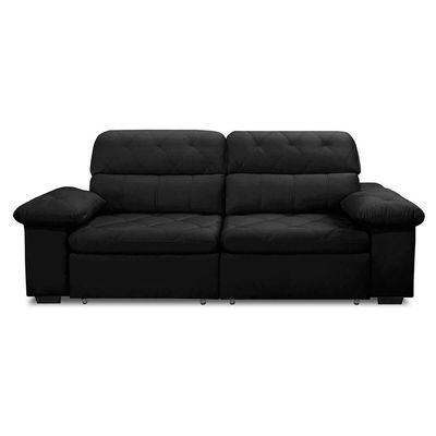 Sofa Retratil Reclinavel 2 Lugares 2,50m Crystal Veludo Preto Lansofbr