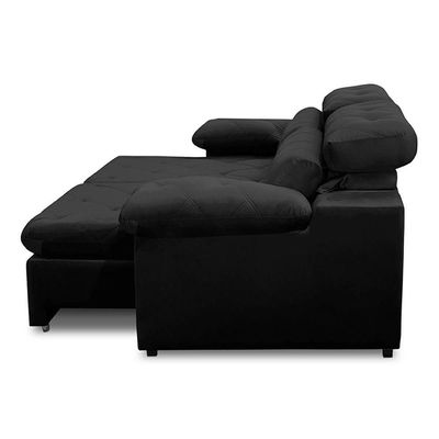 Sofa Retratil Reclinavel 2 Lugares 2,50m Crystal Veludo Preto Lansofbr