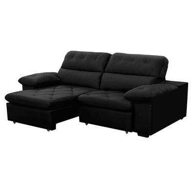 Sofa Retratil Reclinavel 2 Lugares 2,50m Crystal Veludo Preto Lansofbr