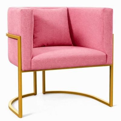 Poltrona Design Base Dourada Luxo Moderna Sala Luna Suede Rosa