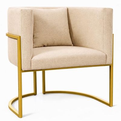 Poltrona Design Base Dourada Luxo Moderna Sala Luna Suede Bege