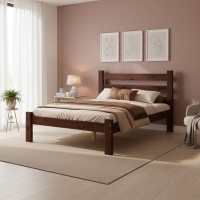 Cama De Casal Em Madeira Maciça Reforçada Castanho Castanho