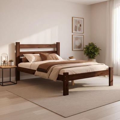 Cama De Casal Em Madeira Maciça Reforçada Castanho Castanho