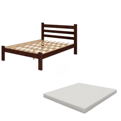 Cama De Casal Com Colchão Madeira Maciça Reforçada Castanho