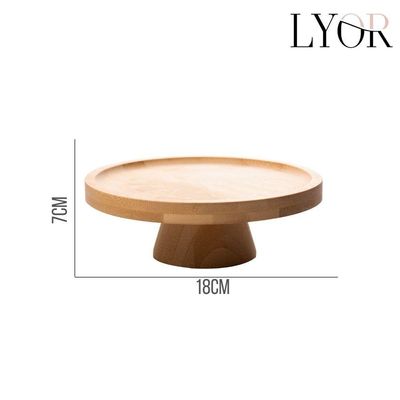 Boleira De Bambu Prato Porta Bolo Com Pé Suporte 18x7cm Lyor