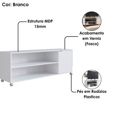 Rack Bancada Para Tv 55 Pol Rodizio Abs 135 Cm B57 Branco Novam