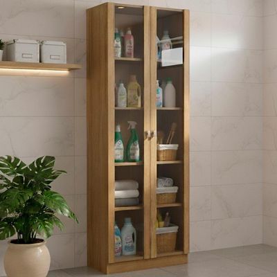 Armario Multiuso 2 Portas Vidro 171x60 Cm Am3112 Amendoa Tecno Mobili
