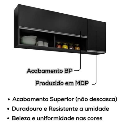 Armario Aereo 2 Portas Bp Maya 150 Cm Preto Eratto