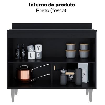 Balcao Para Pia 2 Portas Esmeralda 100 Cm Preto