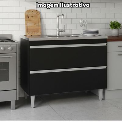 Balcao Para Pia 2 Portas Esmeralda 100 Cm Preto