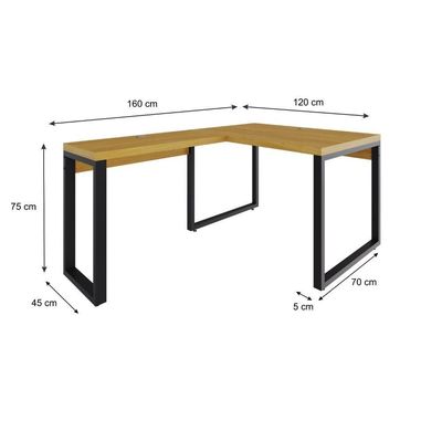Mesa Em L Operacional 120x160x75cm Yon - Acácia Mel-est.preta Acácia Mel-est.preta