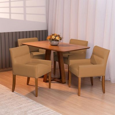 Kit 6 Cadeiras Para Mesa De Jantar Angel Base Madeira Corano Caramelo - Nexta Casa