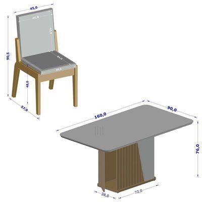 Kit Mesa De Jantar Harmonia Com 6 Cadeiras Sinfonia Em Linho Naturale-off White-cinza