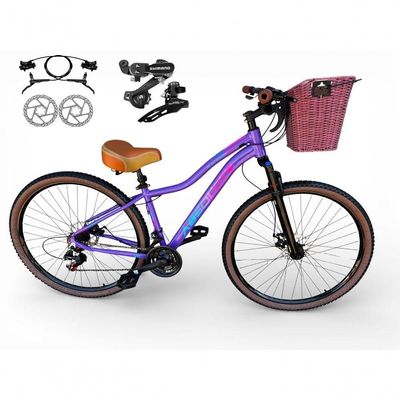 Bicicleta Aro 29 Feminina Absolute Hera Retrô Vintage Shimano 21v Hidráulica Confortável Cesta Lilas Tamano 15
