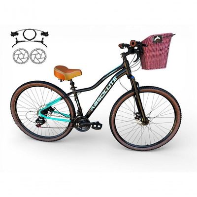 Bicicleta Aro 29 Feminina Absolute Hera Retrô Vintage 21v Hidráulica Selim Confortável Cesta Preto-azul Tamano 17