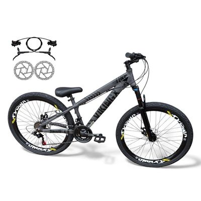 Bicicleta aro26 VikingxTuff Freio Hidráulico 21v Freeride RodasVmaxx Suspensão Pneu Flame CinzaPreto