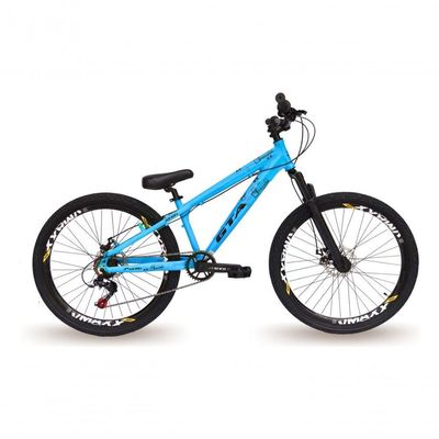 Bicicleta aro26 Gta Rebel Freeride Downhill Single 7v Rodas Vmaxx FreioDisco Pneu Flame Preto Azul