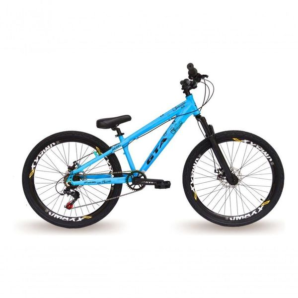 Bicicleta aro26 Gta Rebel Freeride Downhill Single 7v Rodas Vmaxx FreioDisco Pneu Flame Preto Azul