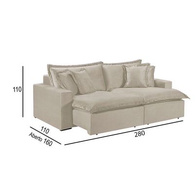 Sofá 5 Lugares Retrátil Com Encosto Fixo Linho M-145 Martins Creme