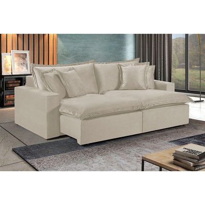 Sofá 5 Lugares Retrátil Com Encosto Fixo Linho M-145 Martins Creme