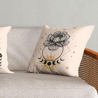 Kit Trio Capas De Almofadas Estampadas Fases Da Lua Em Veludo Suede 45cm X 45cm - Decoração Luxo Para Sala Cor Bege