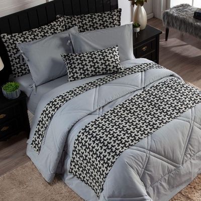 Kit De Peseira Estampada áquila C/ Almofada 04 Peças - Tecido Jacquard Cor Cinza