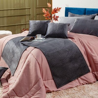 Kit De Peseira Para Cama Florence Cinza Com Fronhas E Almofada 04 Peças - Tecido Veludo Macio Caminho De Cama