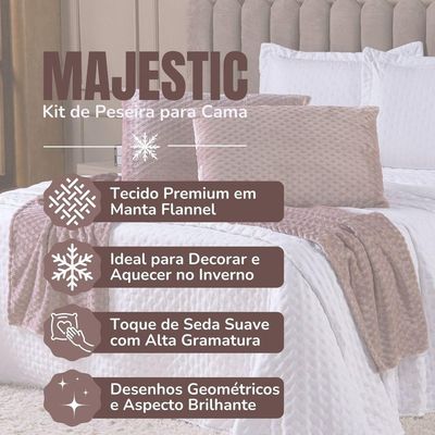 Kit De Peseira Para Cama Majestic Com Fronhas 03 Peças - Tecido Mantinha Flannel Em Toque De Seda Brilhante Cor Rosê