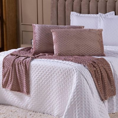 Kit De Peseira Para Cama Majestic Com Fronhas 03 Peças - Tecido Mantinha Flannel Em Toque De Seda Brilhante Cor Rosê