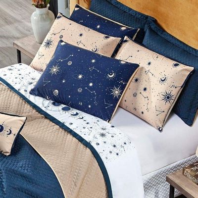 Jogo De Cama Lençol Solteiro Constelações Branco 03 Peças - Percal 200 Fios Decoração Universo Astrologia Signos