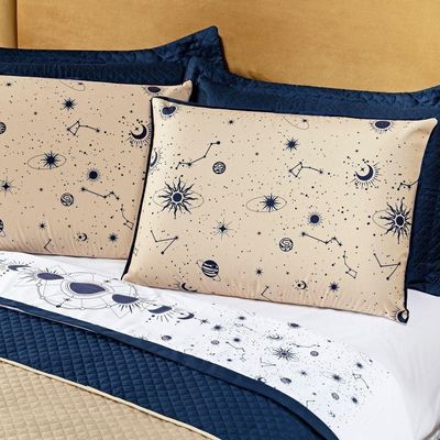 Jogo De Cama Lençol Solteiro Constelações Branco 03 Peças - Percal 200 Fios Decoração Universo Astrologia Signos