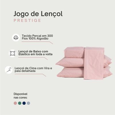Jogo De Cama Lençol Solteiro Prestige Com Fronha 03 Peças - Tecido Liso Percal 300 Fios 100% Algodão Original Cor Rosê