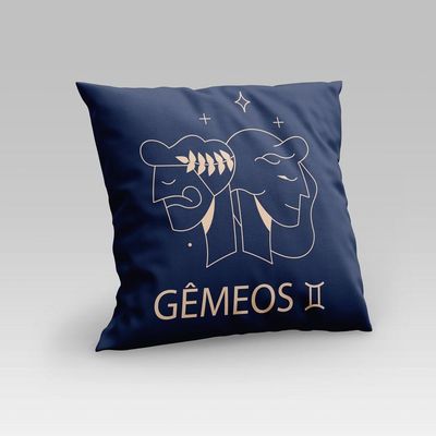 Capa De Almofada Estampada Signos Do Zodíaco Em Veludo Suede 45cm X 45cm - Decoração Astrologia Horóscopo Cor Gêmeos