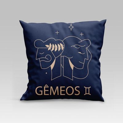 Capa De Almofada Estampada Signos Do Zodíaco Em Veludo Suede 45cm X 45cm - Decoração Astrologia Horóscopo Cor Gêmeos