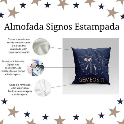 Capa De Almofada Estampada Signos Do Zodíaco Em Veludo Suede 45cm X 45cm - Decoração Astrologia Horóscopo Cor Gêmeos