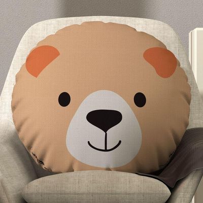 Almofada Redonda Avulsa Cheia Infantil Bichinhos 45cm X 45cm - Enchimento De Silicone Estampa Urso