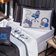 Jogo De Cama Lençol Casal Padrão Game Streamer Branco/azul Com Fronhas E Virol Estampados 04 Peças - Percal 200 Fios